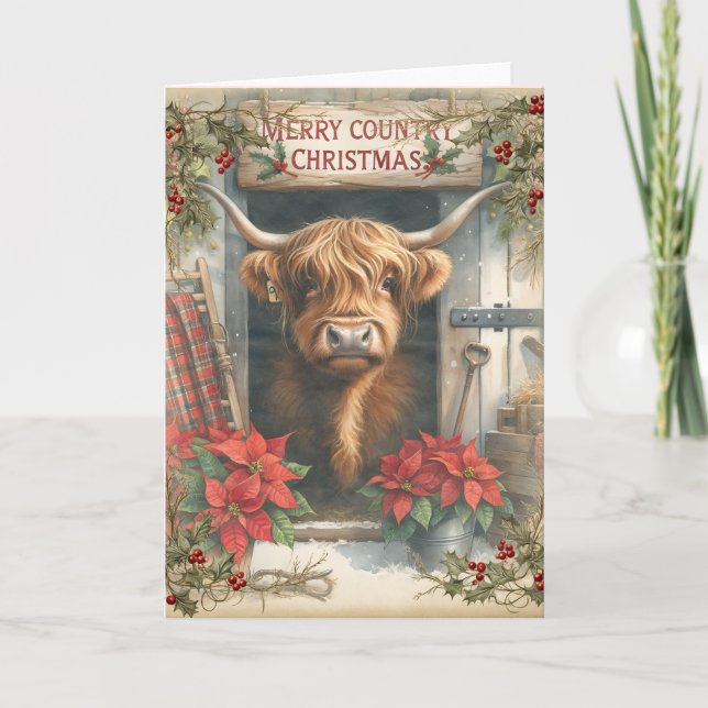 Tarjeta Navidades de la vaca de Highland (Anverso)