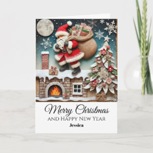 Tarjeta Navidades de la Vieja Rústica Santa Chimney