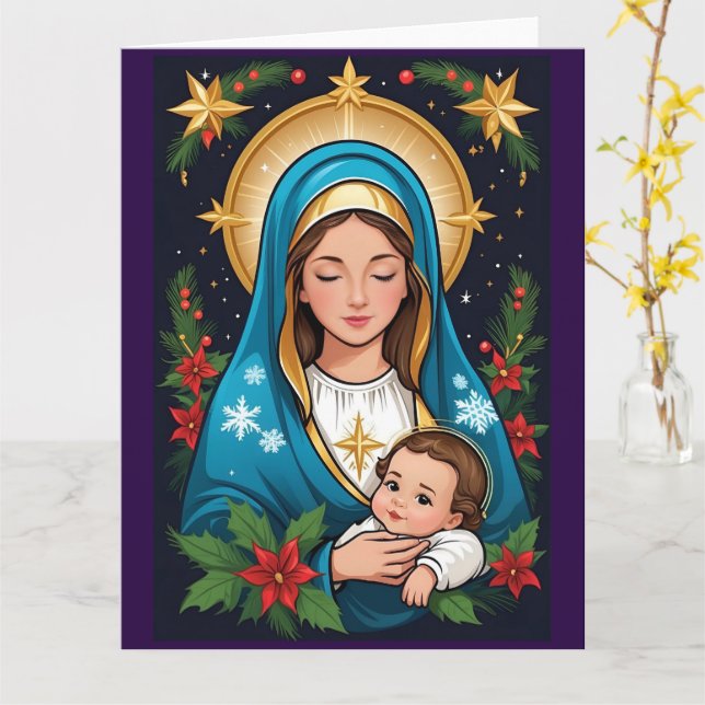 Tarjeta Navidades de la Virgen María Católica (flor amarilla)