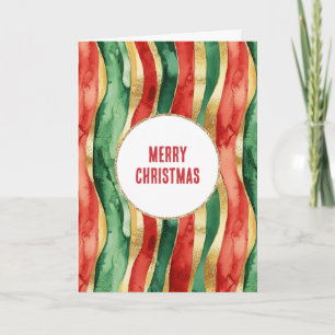 Tarjeta Navidades de las franjas verdes de oro rojo
