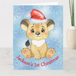 Tarjeta Navidades de león personalizados 1 bebé azul
