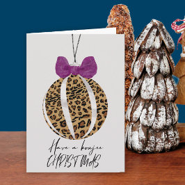 Tarjeta Navidades de Leopard Print Bauble Purple Bow Bouje