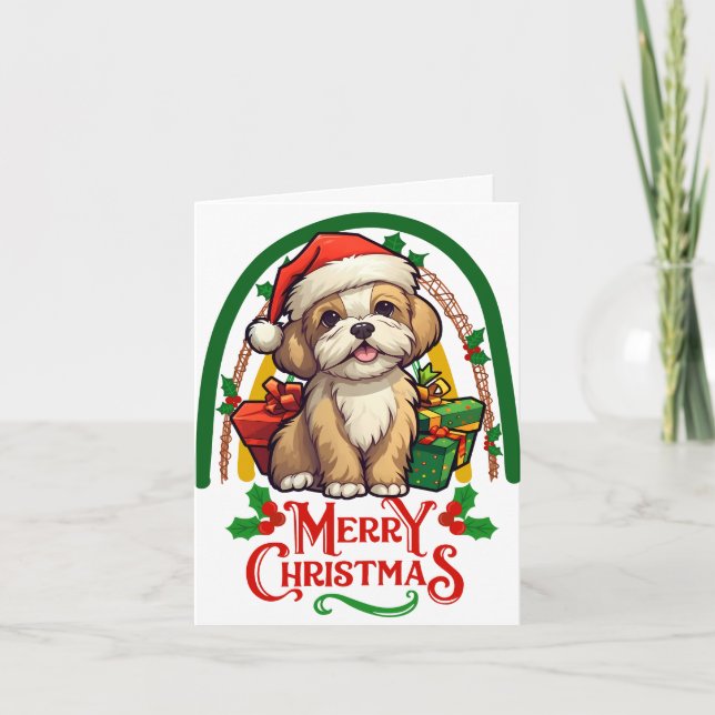 Tarjeta Navidades de Lhasa-apso (Anverso)