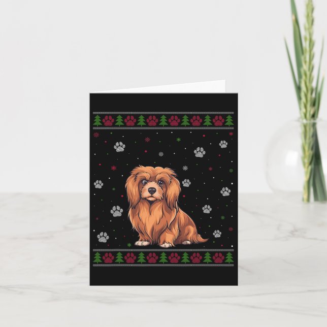 Tarjeta Navidades de Lhasa Apso Sweater Xmas Mascota Anima (Anverso)