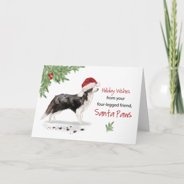 Tarjeta Navidades de linea negra de perro en divertida San (Anverso)