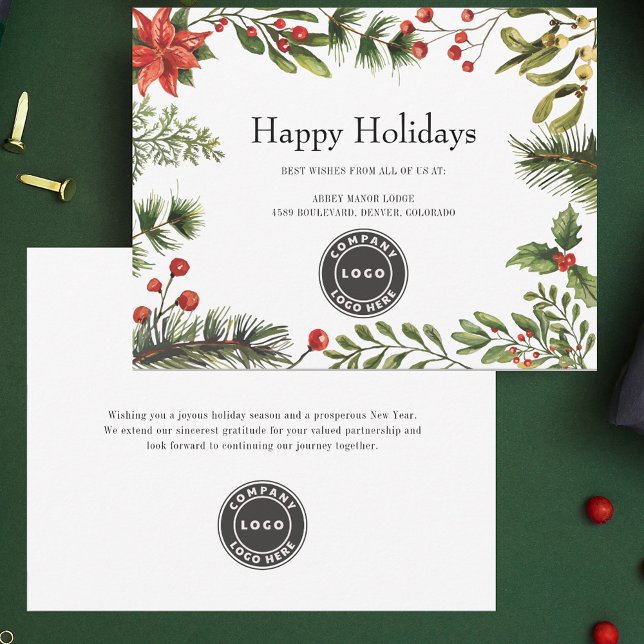 Tarjeta Navidades de logotipos de empresas modernos (Modern Business Logo Christmas Greenery Holidays Card)