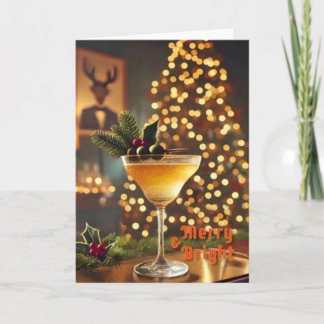 Tarjeta Navidades de mediados del siglo Merry & Bright Coc (Anverso)