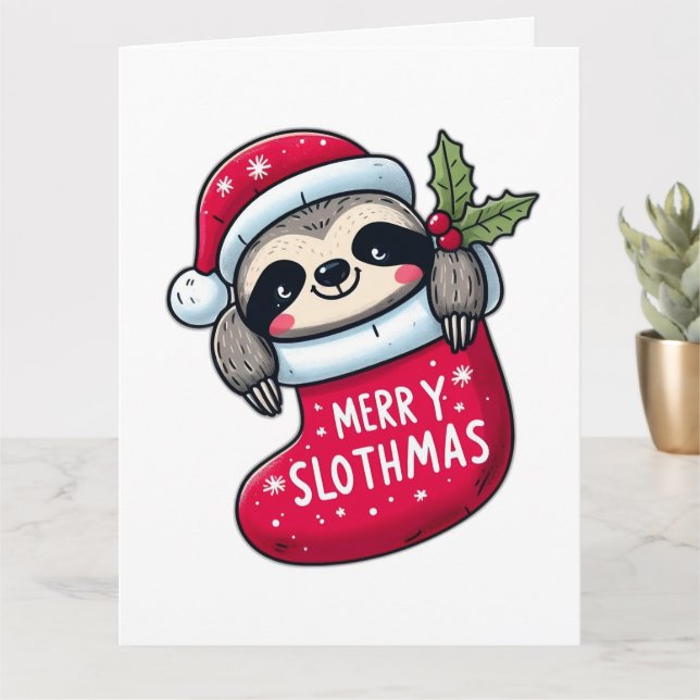 Tarjeta Navidades de "Merry Slothmas" (Planta pequeña)