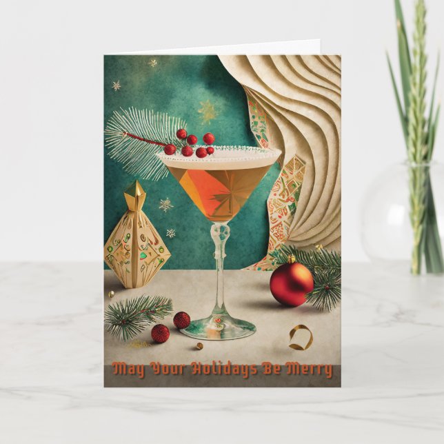 Tarjeta Navidades de Mid Century Fiesta de cócteles Hora f (Anverso)