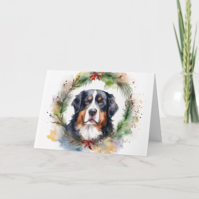 Tarjeta Navidades de Montaña de Berna Wreath Festimes Pup (Anverso)