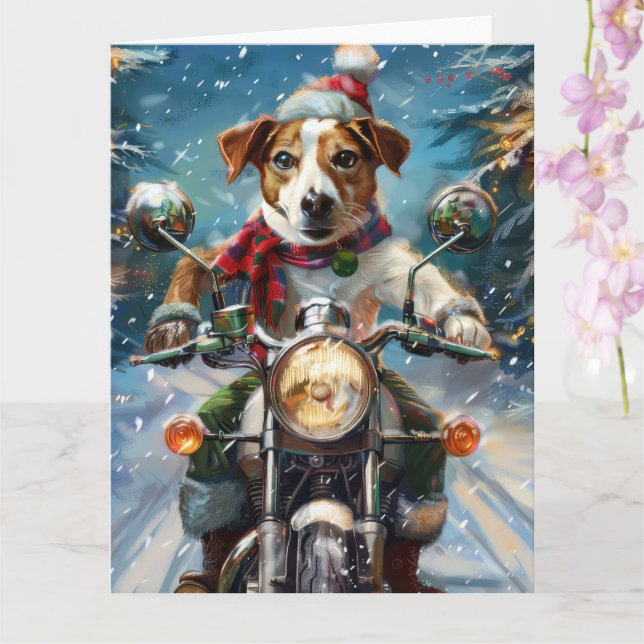 Tarjeta Navidades de moto de Jack Russell Dog Riding (Orquídea)