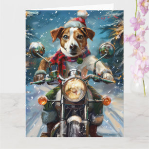 Tarjeta Navidades de moto de Jack Russell Dog Riding