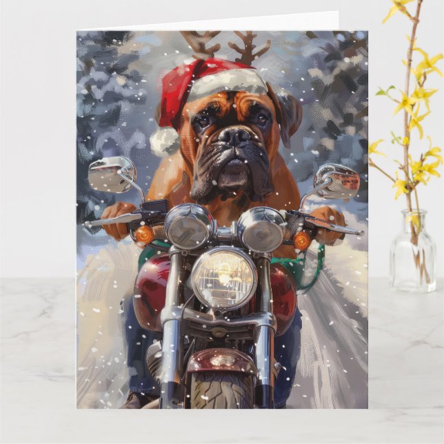 Tarjeta Navidades de motocicleta Bullmastiff (flor amarilla)
