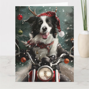 Tarjeta Navidades de motocicleta de la frontera de Collie 