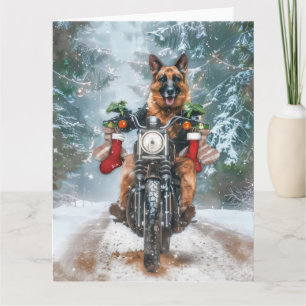 Tarjeta Navidades de motocicleta de Pastor Alemán