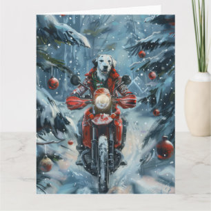 Tarjeta Navidades de motociclismo de perros de Dalmacia