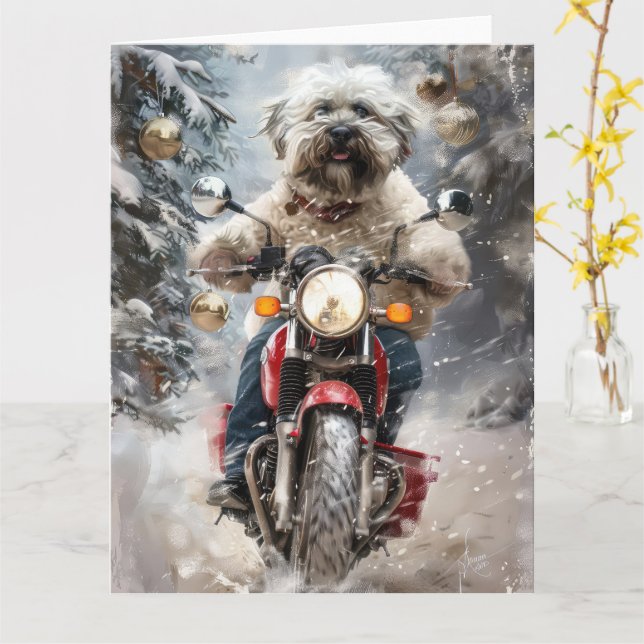 Tarjeta Navidades de motociclismo de perros de La Habana (flor amarilla)