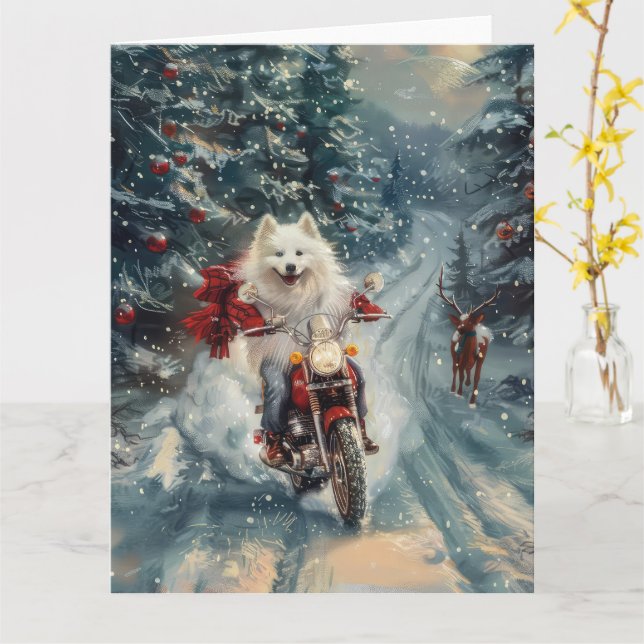 Tarjeta Navidades de motociclismo en esquimal americano (flor amarilla)