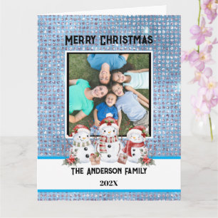 Tarjeta Navidades de muñecas de nieve de la familia modern