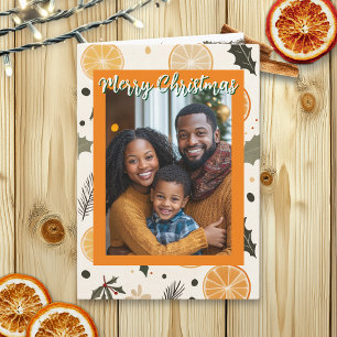 Tarjeta Navidades de Naranjas y pinos festivos personaliza