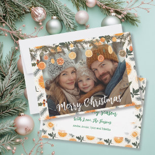 Tarjeta Navidades de Naranjas y pinos festivos personaliza