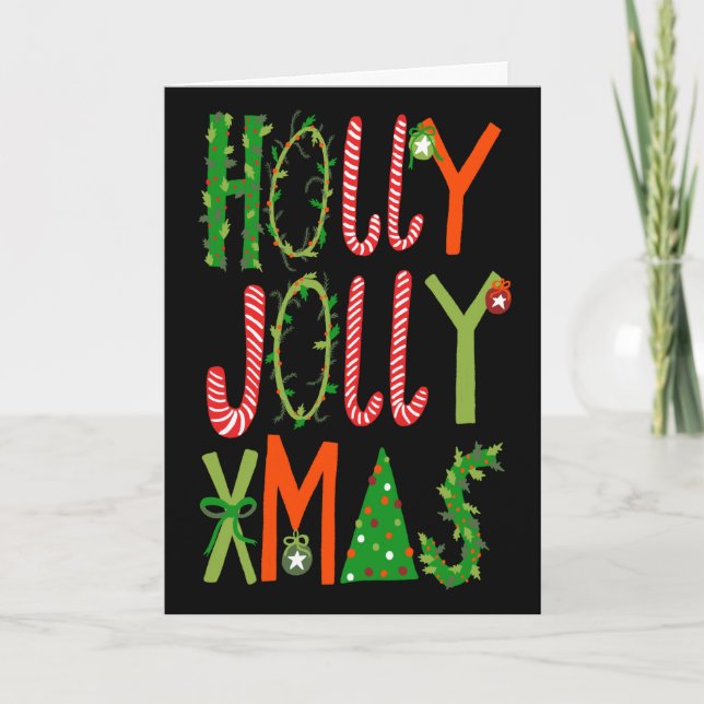 Tarjeta NAVIDADES de navidad navideña HOLLY JOLLY (Anverso)