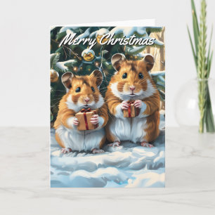 Tarjeta Navidades de Navidades de Hamsters con regalos