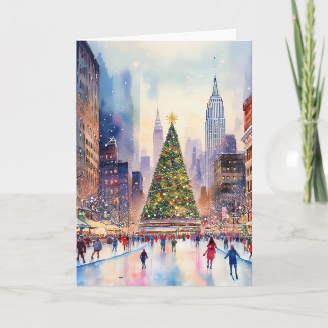 Tarjeta Navidades de New York Watercolor (Anverso)