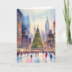 Tarjeta Navidades de New York Watercolor