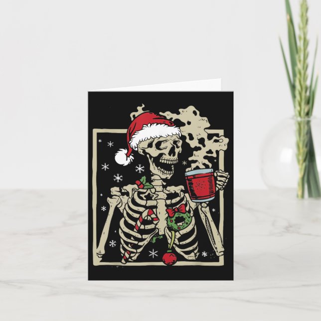 Tarjeta Navidades de Nice Skeleton Santa Hat (Anverso)