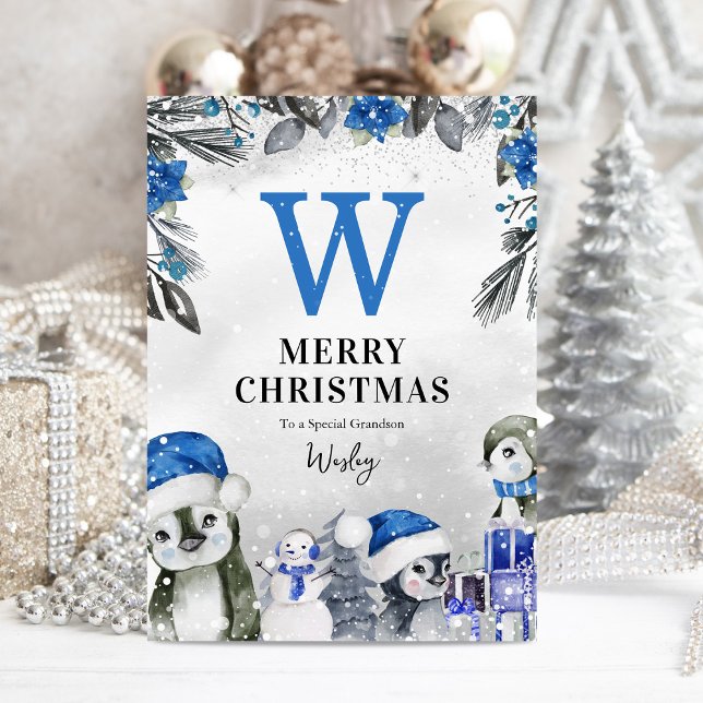 Tarjeta Navidades de nietos de pingüino (Subido por el creador)