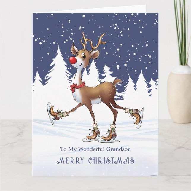 Tarjeta Navidades de nietos de Rudolph Reindeer (Anverso)