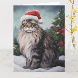 Tarjeta Navidades de Nieve al gato de Maine Coon