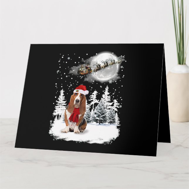 Tarjeta Navidades De Nieve Bajo La Luz De La Luna De Perro (Anverso)