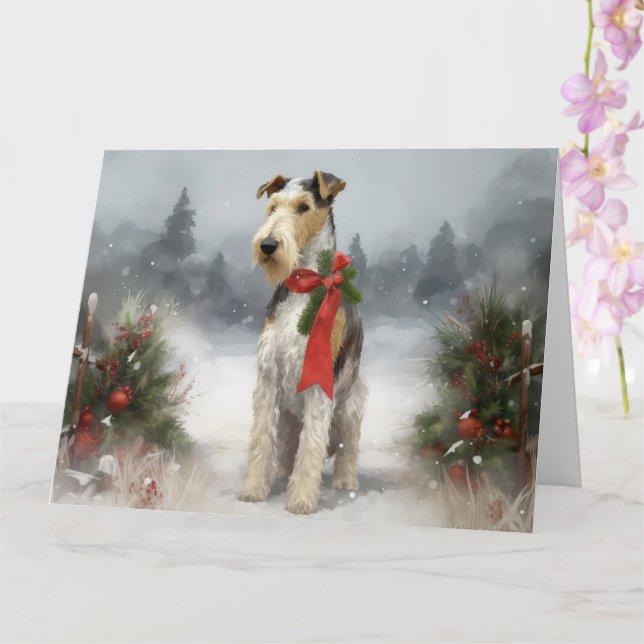 Tarjeta Navidades de Nieve en Wirefox Terrier Dog (Orquídea)