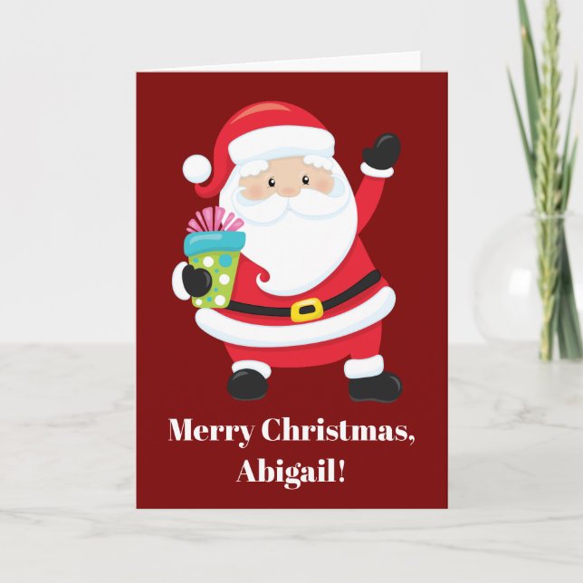 Tarjeta Navidades de niños personalizados de Papá Noel Roj (Anverso)