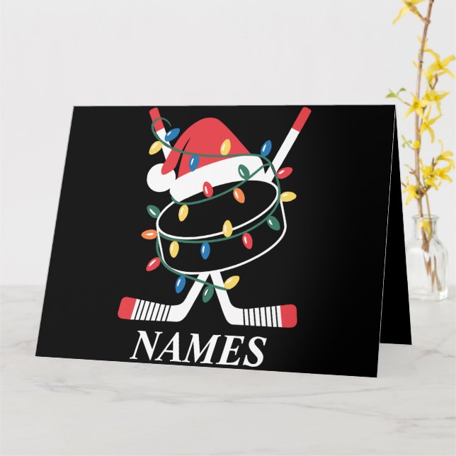 Tarjeta Navidades de nombres personalizados Hockey Navidad (flor amarilla)