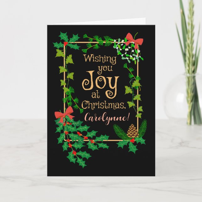 Tarjeta Navidades de nombres personalizados Joy Holly y Mi (Anverso)