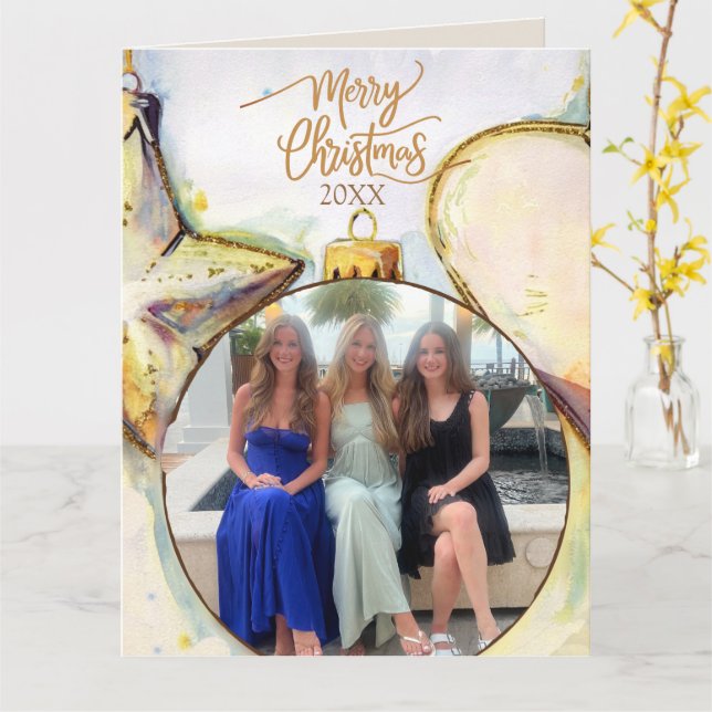 Tarjeta Navidades de ornamentos (flor amarilla)
