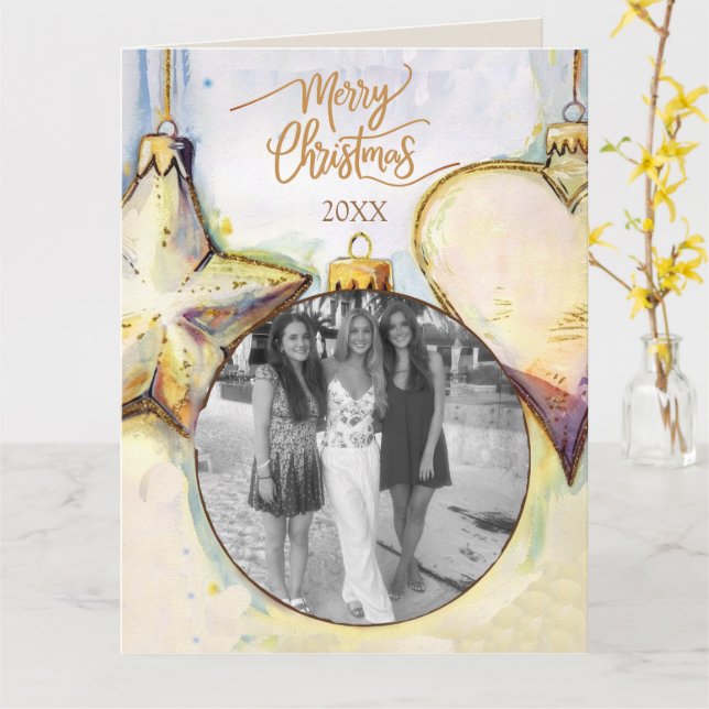 Tarjeta Navidades de ornamentos (flor amarilla)