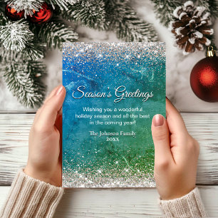 Tarjeta Navidades de oro azul verde moda saludo de año nue