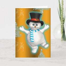 Tarjeta Navidades de oro de Snowman bailando cutáneo