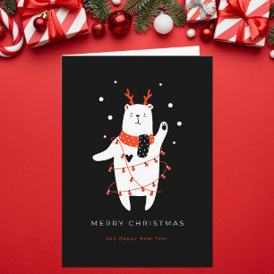 Tarjeta Navidades de oso negro y rojo
