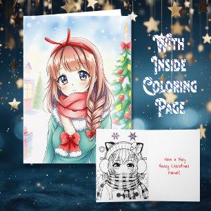 Tarjeta Navidades de páginas de color de Chica animado per