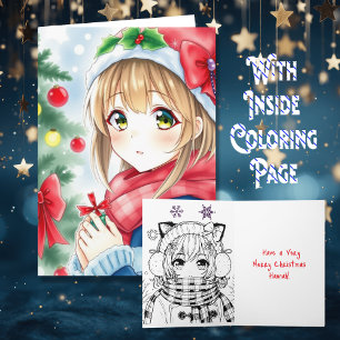 Tarjeta Navidades de páginas de color de Chica animado per