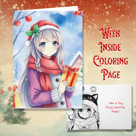 Tarjeta Navidades de páginas de color de Chica animado per