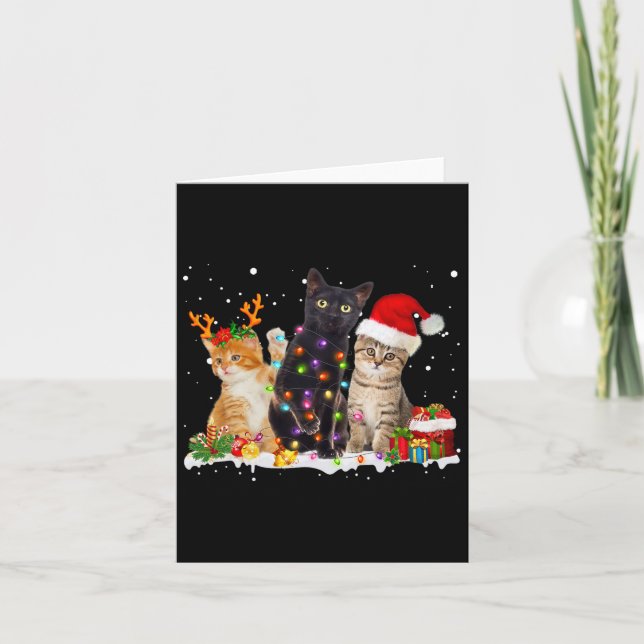 Tarjeta Navidades de Pajama de reno con luz de gatos de Sa (Anverso)