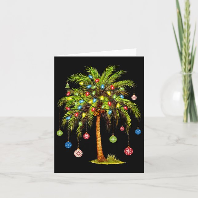Tarjeta Navidades de palmeras iluminan Navidad tropical ha (Anverso)
