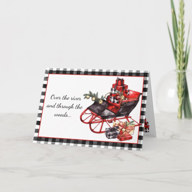 Tarjeta Navidades de paquetes Black and Red Sleigh (Anverso)