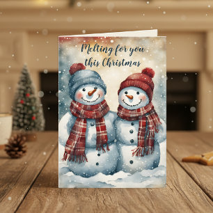 Tarjeta Navidades de parejas de Snowman que se derriten co